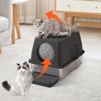 Bac à litière Garvee en acier inoxydable avec couvercle, grande ouverture sur le dessus, antidérapant, pour chats et chiens, 60 cm (L) x 40 cm (l) x 44 cm (H)