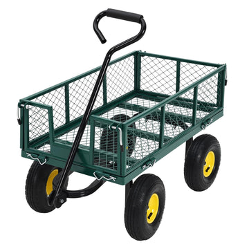Chariot de jardin GARVEE 249 kg (550 lb), acier robuste, design 3-en-1, côtés amovibles, poignée pivotante 180°, pneus 25 cm