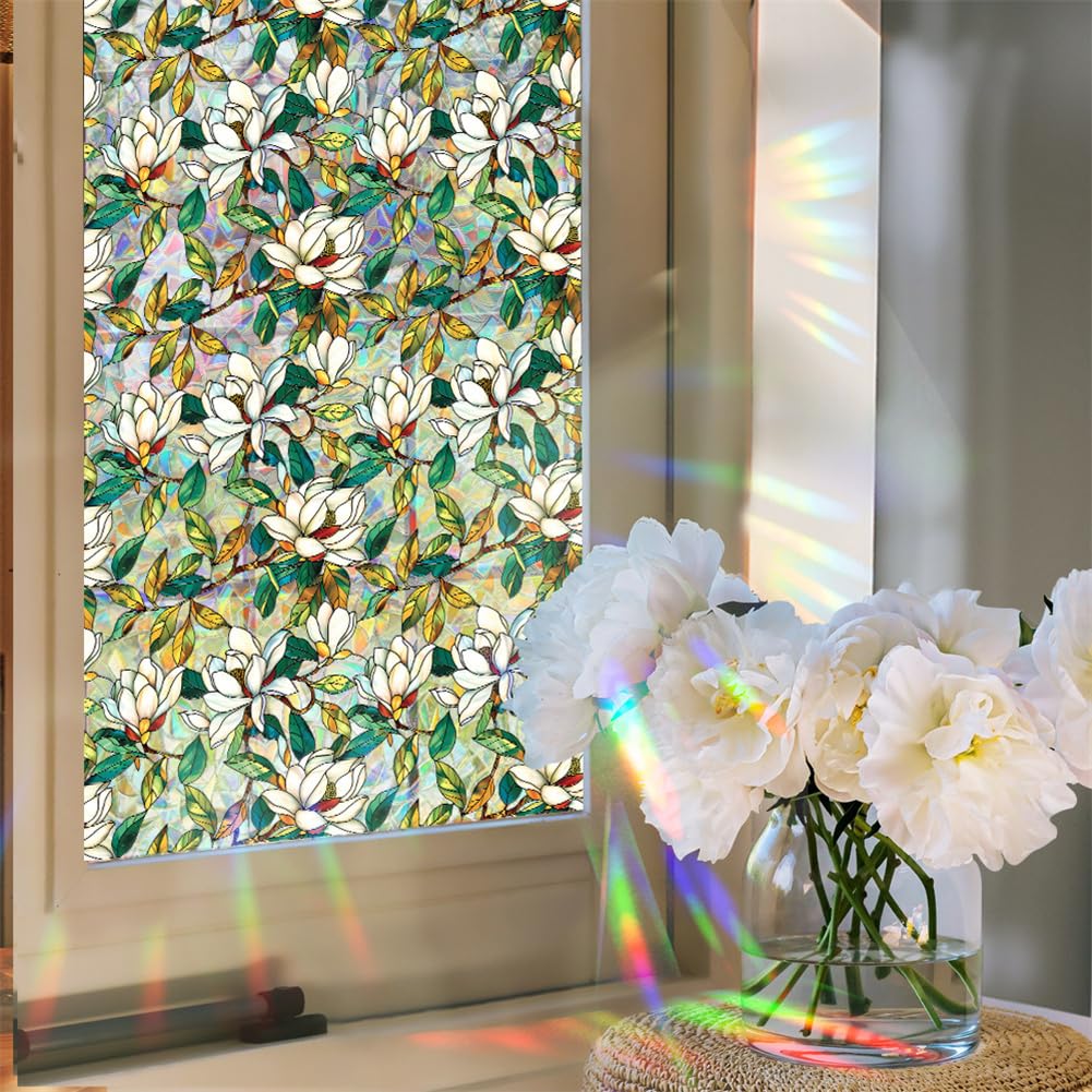 Film adhésif statique Garvee pour fenêtres, motif végétal, gravure 3D, protection solaire, électrostatique, réutilisable, 45 x 100 cm, salon et cuisine