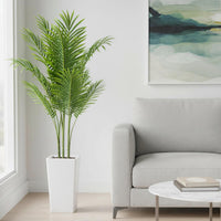 Palmier artificiel Areca Garvee de 1,46 m avec pot blanc haut, feuilles réalistes, PEVA imperméable, décoration intérieure pour salon ou bureau