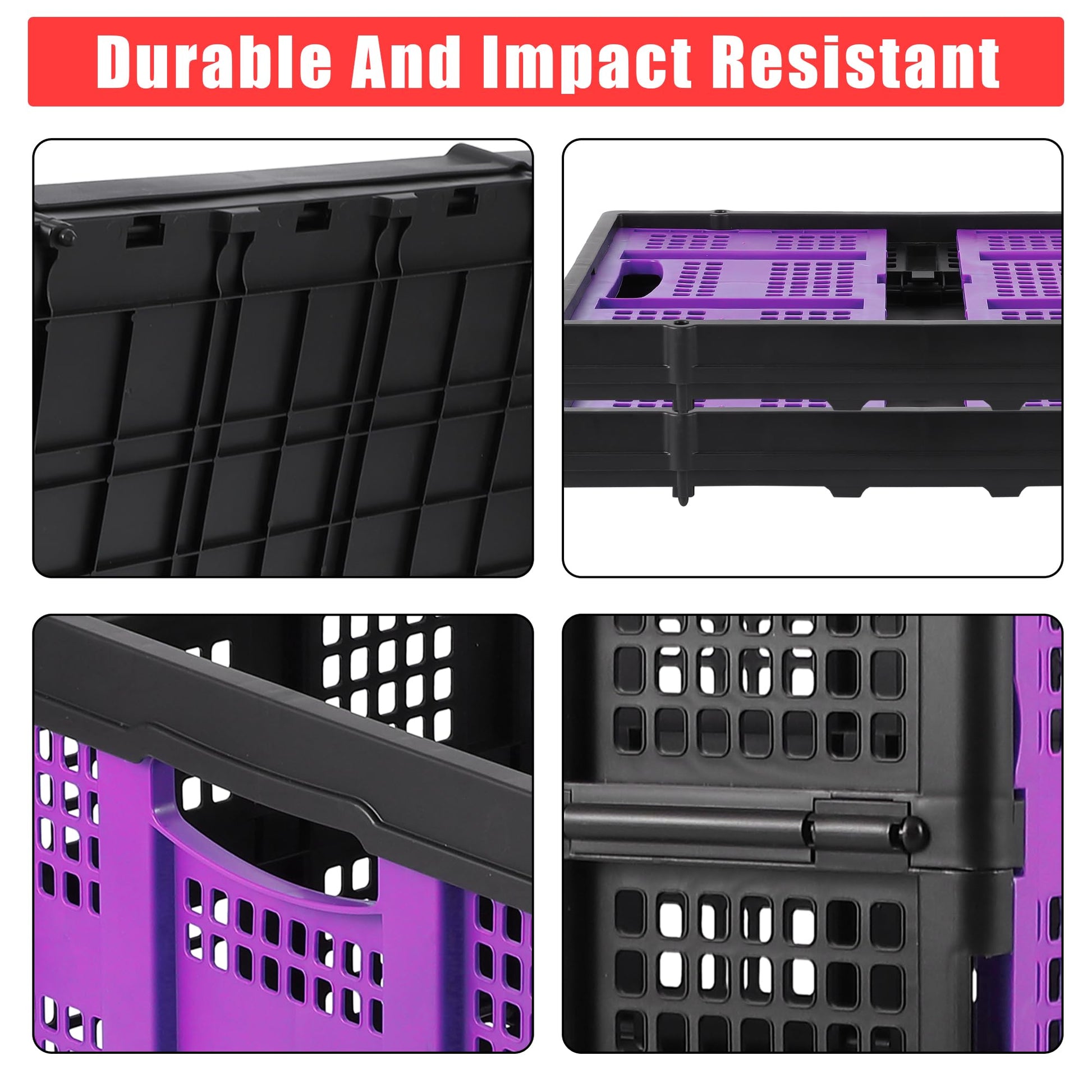 Boîte à lait pliable Garvee 55L en plastique avec poignées, empilable, robuste, pliable pour le rangement et le transport, polyvalente et peu encombrante.