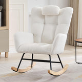 Garvee Fauteuil à bascule en tissu bouclette, capacité 136kg, structure en bois massif, assise douce, salon et chambre - Beige