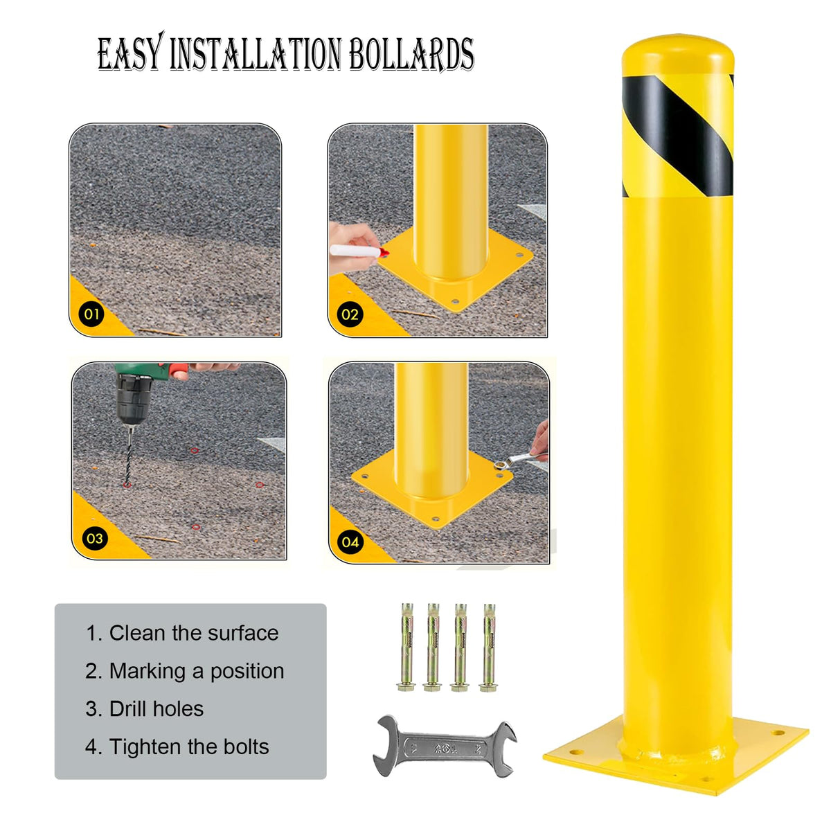 Garvee borne de sécurité en acier 91 cm, bande réfléchissante jaune 11,4 cm, pour signalisation routière et parkings