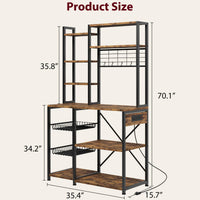 Garvee étagère de boulangerie avec prises électriques, support micro-ondes à 7 niveaux, structure en métal, étagères en bois, 90 × 40 × 178 cm, polyvalente et stable, rouge