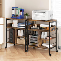 Garvee Grand meuble imprimante mobile à roulettes avec étagères, prises et ports USB, structure bois effet vintage, rangement pratique pour bureau à domicile