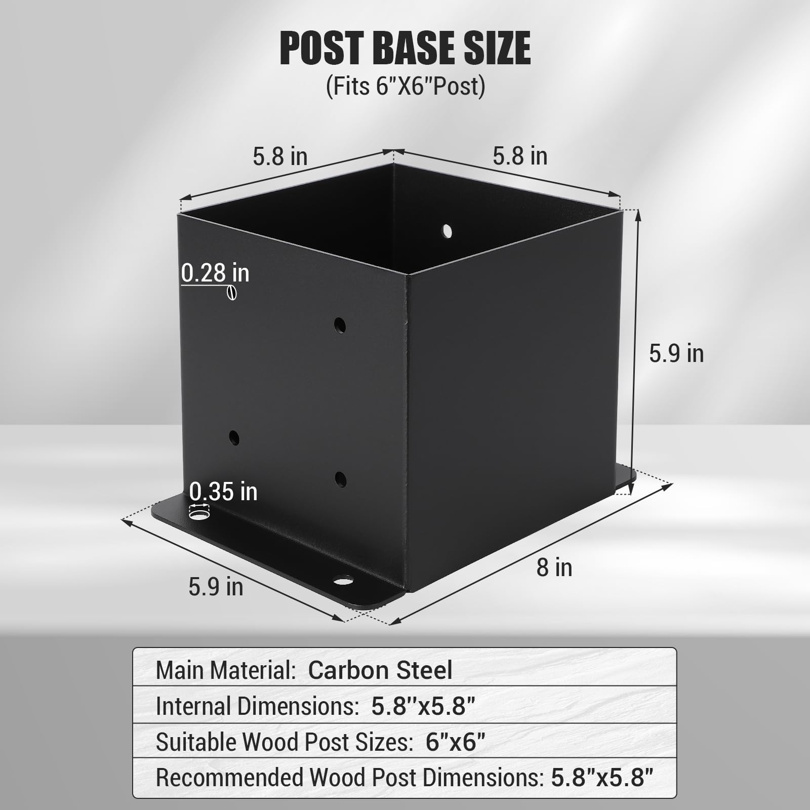 Support de fixation Garvee 6x6 pour poteau de terrasse avec revêtement en poudre, acier, base intérieure, résistant aux intempéries pour clôture, pergola, terrasse, kit de montage 8 pièces