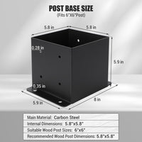 Support de fixation Garvee 6x6 pour poteau de terrasse avec revêtement en poudre, acier, base intérieure, résistant aux intempéries pour clôture, pergola, terrasse, kit de montage 8 pièces