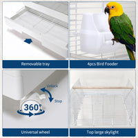 Cage à oiseaux Garvee pour petites perruches, 101,6 cm (40 po), avec roulettes, 3 en 1, pour la maison et les voyages, structure en acier, filet amovible