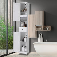 Armoire de salle de bain haute Garvee avec 2 étagères réglables, autoportante, en MDF durable, design blanc moderne, gain de place pour salle de bain et cuisine