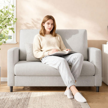 Canapé deux places Garvee 52" avec ressorts ensachés de 7,5", dossier ergonomique, structure en bois massif, beige, pour salon et chambre