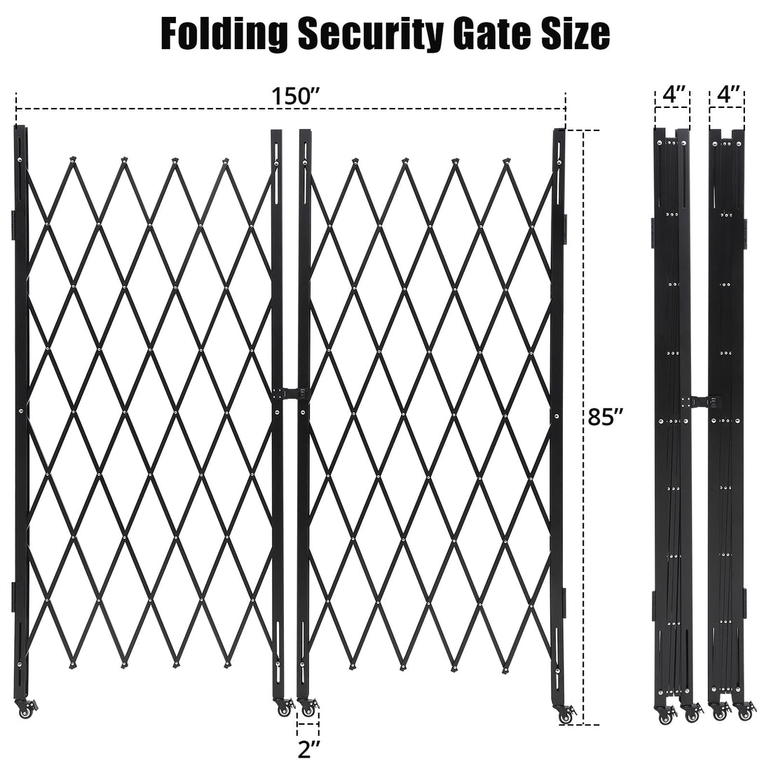 Portail de sécurité pliant à ciseaux Garvee en acier avec verrouillage à roulettes à 360° - Flexible et robuste - Pour usage domestique et industriel - Taille standard - Noir