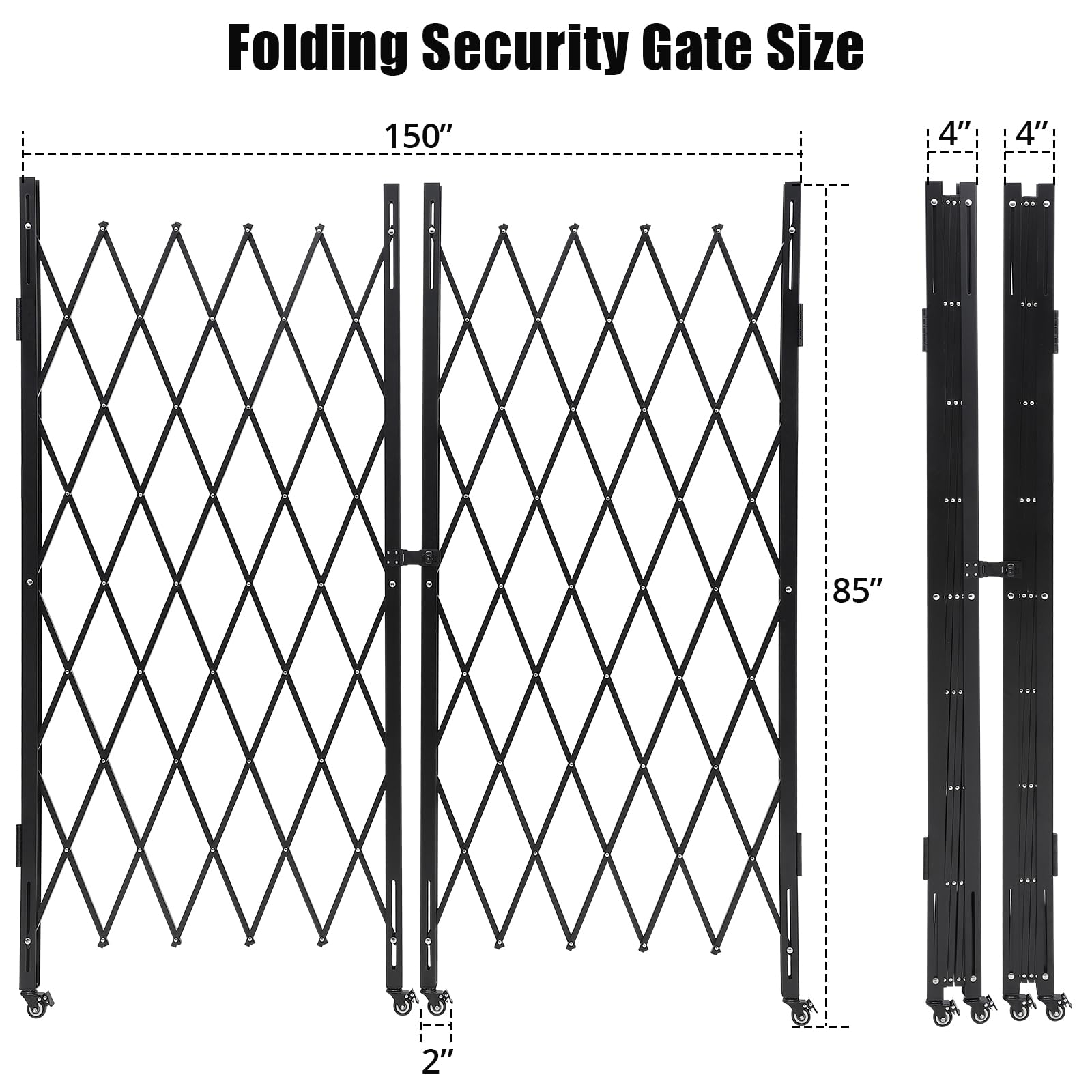 Portail de sécurité pliant à ciseaux Garvee en acier avec verrouillage à roulettes à 360° - Flexible et robuste - Pour usage domestique et industriel - Taille standard - Noir