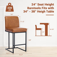 Ensemble de 2 tabourets de bar Garvee 61 cm (24 po), revêtement en cuir PU, ergonomiques et stables, structure en métal avec repose-pieds, style moderne, marron, pour îlot de cuisine et bar