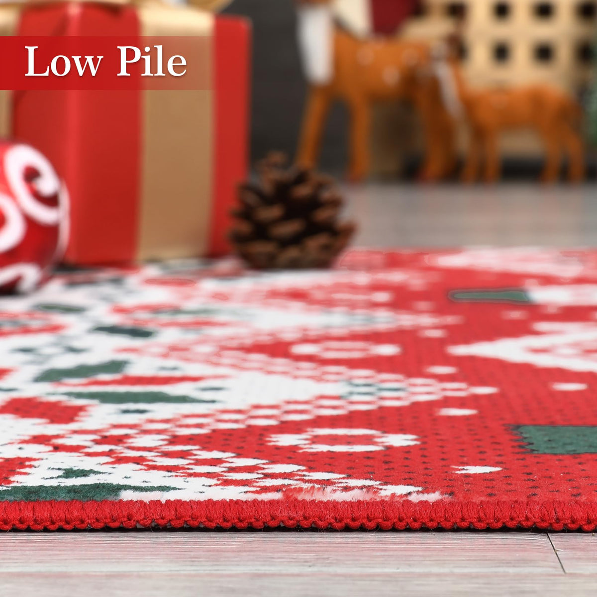 Tapis de Noël bohème Garvee, grand format, lavable en machine, motif sapin de Noël, élan et flocons de neige, idéal pour le salon, la chambre, la cuisine ou la salle à manger, 140 x 200 cm.