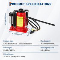 Cric bouteille hydraulique pneumatique Garvee 20 T, en fonte, rouge, pour voitures et camions, capacité de levage de 18 tonnes (40 000 lb).