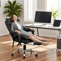 Chaise de bureau Garvee en cuir PU, ergonomique et réglable, avec repose-pieds, structure en métal et pivotement à 360°, idéale pour la maison, le bureau et les jeux vidéo (noir).