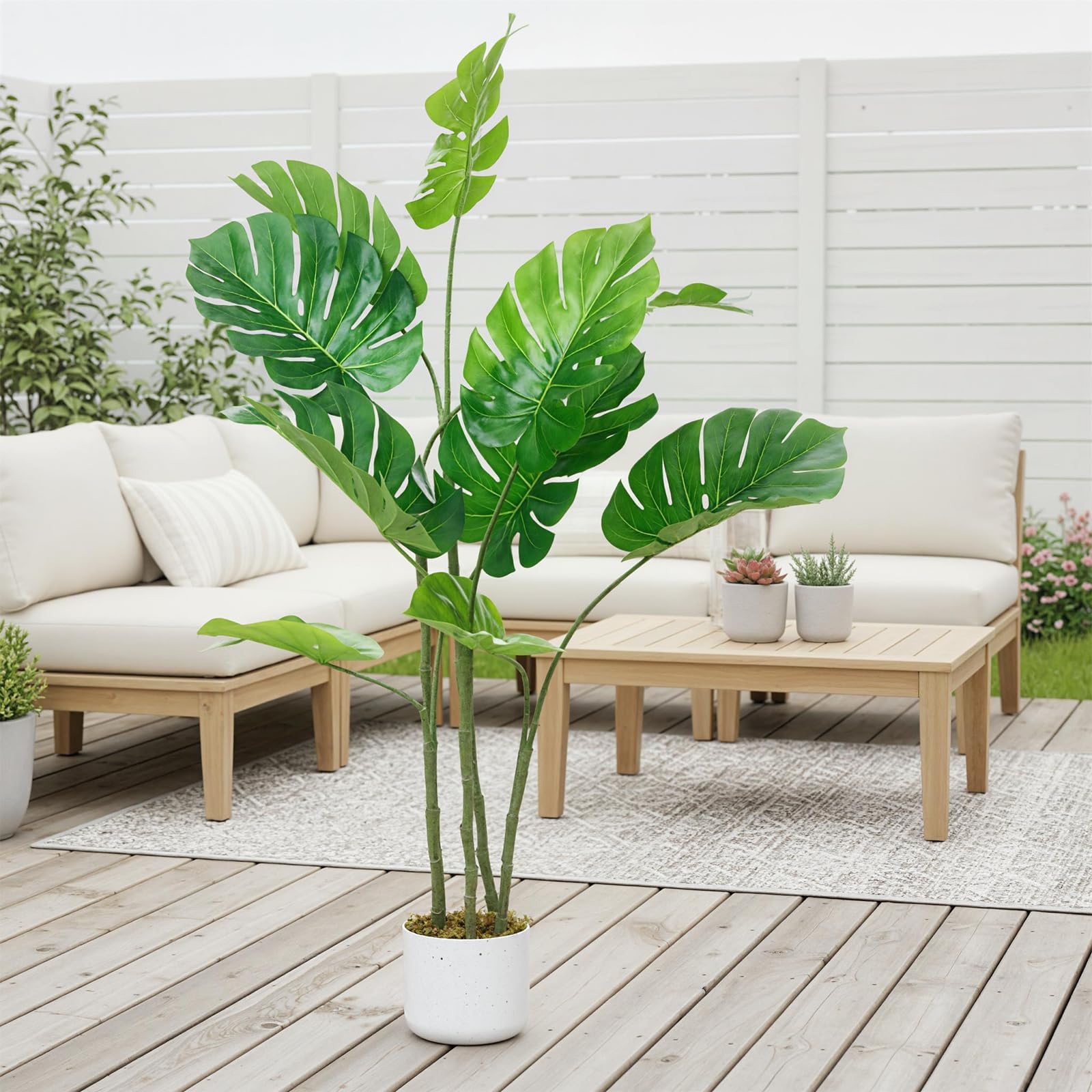Monstera artificielle Garvee, 1,2 m, résistante aux UV, pot en ciment stable, matériau PEVA, aucun assemblage requis, décoration intérieure pour salon ou bureau, verte