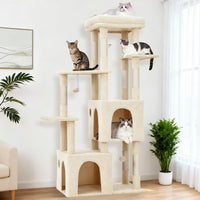 Garvee Tour pour Chat 155 cm Multi-Niveaux pour Grands Chats, Grande Plateforme Beige, Usage Intérieur