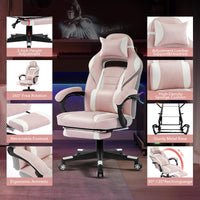 Garvee Chaise gaming ergonomique rose avec repose-pieds, appui-tête et soutien lombaire, pivotante 360°, hauteur réglable, capacité 136 kg, adulte et ado