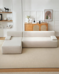 Canapé d'angle Garvee Cloud 108" avec méridienne - Canapé ultra-doux sans ossature, velours côtelé, blanc, salon, en forme de L