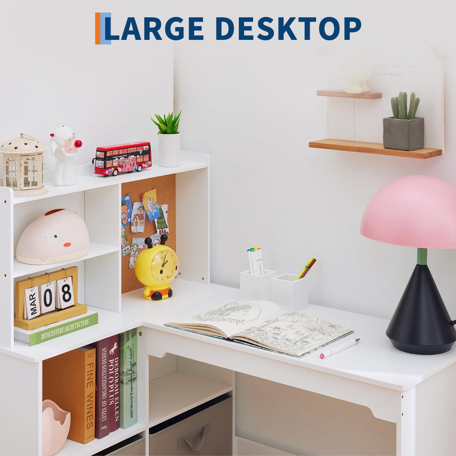 Bureau d'angle Garvee pour enfant avec chaise, en forme de L, blanc, pour chambre d'enfant, 101,6 cm x 106,7 cm x 78,7 cm