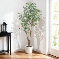 Eucalyptus artificiel Garvee 180 cm, en polyéthylène résistant aux intempéries, pour une utilisation intérieure et extérieure, blanc.