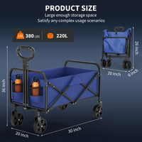 Garvee Chariot utilitaire pliable avec roues tout-terrain, poignée réglable, tissu Oxford 600D, capacité de charge de 172 kg, porte-gobelet, noir/bleu
