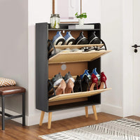 Meuble à chaussures Garvee pour entrée avec organiseur en rotin, tiroir rabattable, aéré, compact, 98,2 x 60 x 23,5 cm, MDF, couleur naturelle