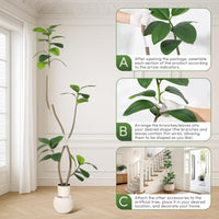 Garvee Arbre artificiel chêne vert 180 cm, pot crème, feuilles réalistes, base stable, résistant aux UV, décoration intérieure bureau