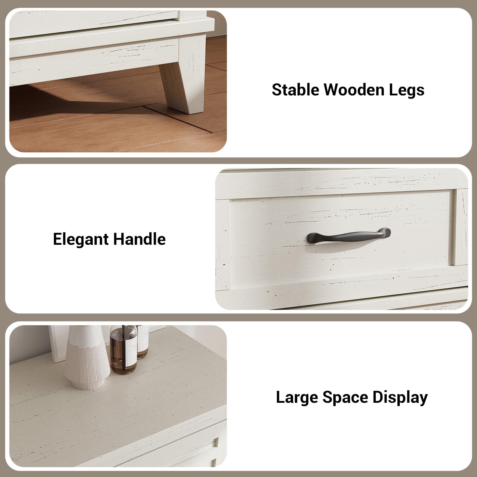 Garvee Commode Farmhouse à 6 tiroirs, en bois blanc, robuste, offrant un grand espace de rangement pour la chambre, le salon ou le couloir