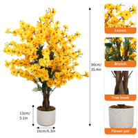 Arbre artificiel Garvee de 90 cm (3 pi) avec pot noir, idéal pour la décoration du salon et du bureau. Fleurs de prunier réalistes, persistant, en polyester, jaune.