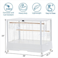 Cage à oiseaux Garvee 71 cm (28 pouces) avec thermo-hygromètre, plateau amovible et structure métallique robuste, idéale pour les perruches et les perroquets, à la maison comme en voyage.