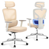 Garvee Chaise de Bureau Ergonomique en Maille, Soutien Lombaire Réglable, Accoudoirs 3D, Structure en Métal, Base Chromée, Hauteur Réglable, Beige - Beige