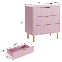Commode moderne rose Garvee à 3 tiroirs avec poignées dorées pour chambre et salon, 71 x 43 x 76 cm, bois MDF
