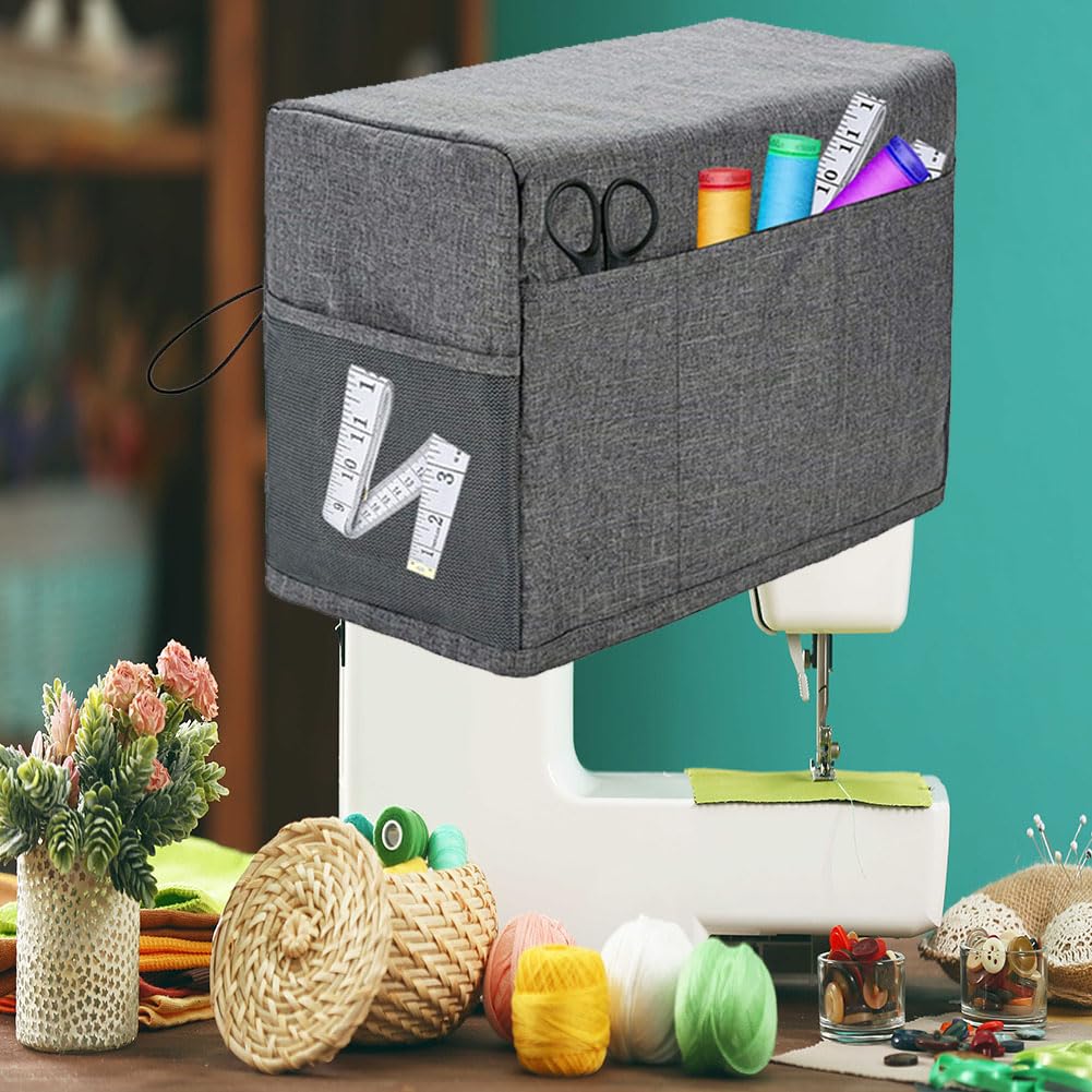 Housse de machine à coudre Garvee, housse anti-poussière universelle pliable en tissu Oxford gris de haute qualité pour atelier de couture
