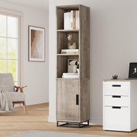 Armoire de salle de bain haute Garvee 70 po étroite avec porte et étagère réglable, en bois noir de style champêtre moderne, idéale pour la cuisine et le salon.