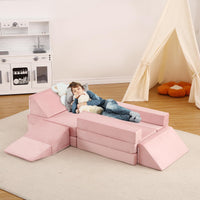 Garvee Canapé modulable enfant 12 pièces, convertible et polyvalent, mousse résistante, housse lavable, coloris teal et rose, idéal salle de jeux et chambre d’enfant