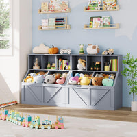 Étagère et rangement pour jouets Garvee pour enfants, avec 3 étagères ouvertes et 2 grands compartiments, gris, pour chambre d'enfant et salle de jeux, robuste et sécuritaire, en MDF, 90 x 42 x 92 cm