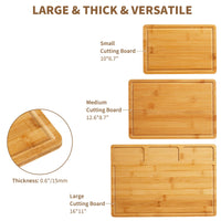 Ensemble de planches à découper en bambou Garvee, 3 pièces, avec poignées intérieures et rainures à jus, 40,6 x 27,9 cm (bois naturel)