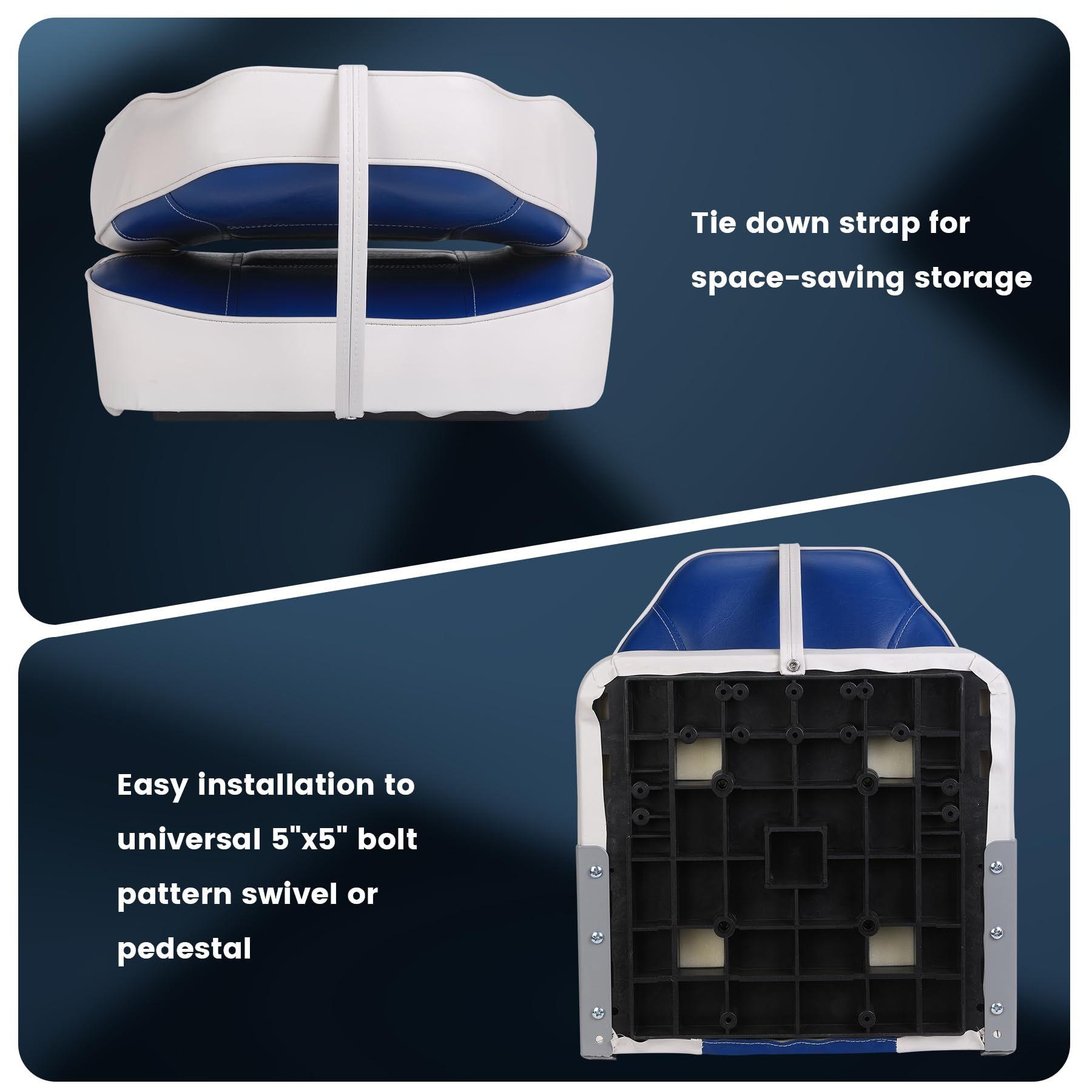 Ensemble de 2 sièges de bateau pliants Garvee avec dossier haut, rembourrage épais, structure en aluminium, pour bateaux de pêche et de tourisme, en PVC robuste et antirouille.