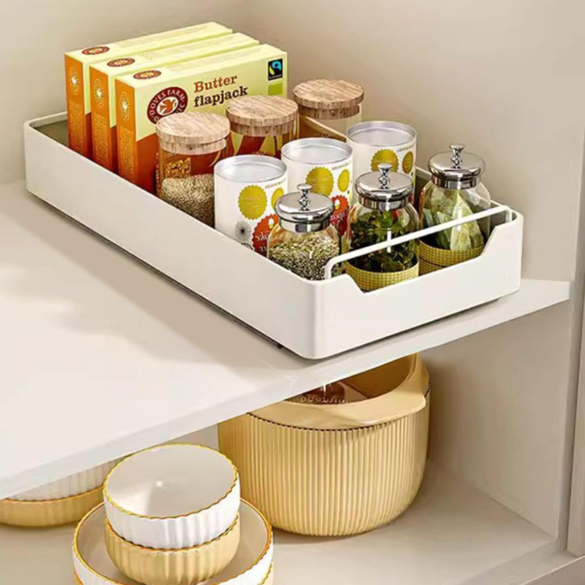 Garvee organisateur de placard de cuisine à tiroir télescopique extensible, 20 cm l x 43 cm p x 7 cm h, noir. installation sans perçage ni clouage