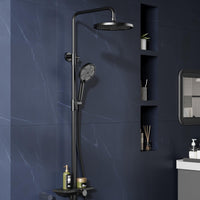 Garvee Colonne de douche réglable 3 sections en acier inoxydable 201, pommeau 24,5 cm, douchette 3 jets, design concave en TPR, noir, salle de bain moderne