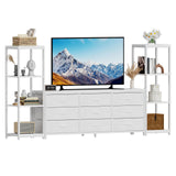 Garvee Meuble TV 9 tiroirs et 2 étagères, blanc - Blanc
