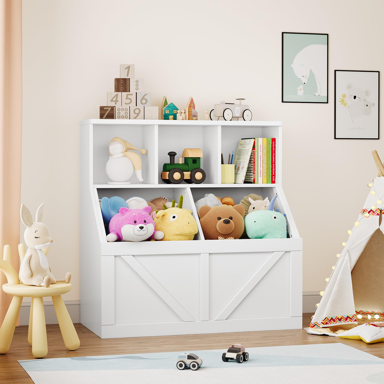 Étagère pour enfants Garvee avec rangement pour livres et jouets, multifonctionnelle, stable et sûre, en MDF blanc, idéale pour la salle de jeux ou la chambre d'enfant, 90 x 42 x 92 cm