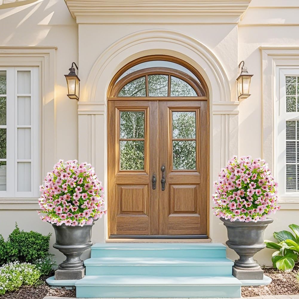 Ensemble de 2 fleurs artificielles Garvee avec piquets pour jardin et terrasse, rose, résistant aux UV, réaliste, facile d'entretien
