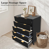 Commode haute Garvee en bois, 5 tiroirs, design cannelé, MDF moderne, robuste, pour salon, chambre, chambre d'enfant, blanche