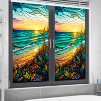 Film pour fenêtre PVC Garvee 60x100cm, motif coucher de soleil en bord de mer, protection UV, isolation thermique, coloré, pour fenêtres résidentielles et de bureaux