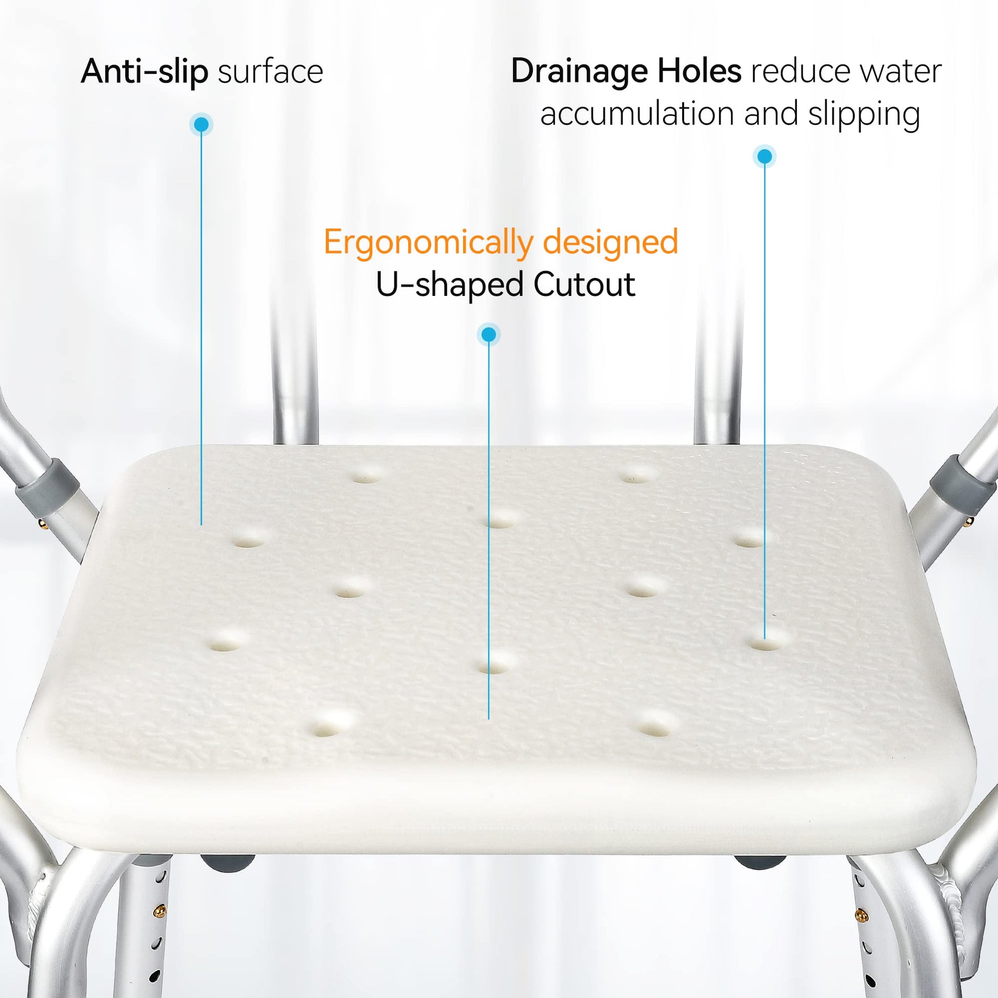 Garvee Chaise de Douche avec Dossier, Capacité 136 kg, Hauteur Réglable, Assise Ergonomique, Pieds Antidérapants, pour Seniors
