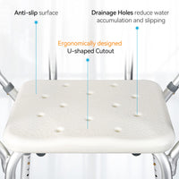 Garvee Chaise de Douche avec Dossier, Capacité 136 kg, Hauteur Réglable, Assise Ergonomique, Pieds Antidérapants, pour Seniors