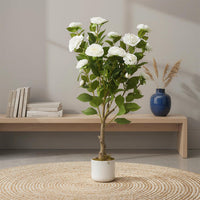 Camélia artificiel Garvee de 85 cm (2,8 pi) avec pot blanc pour décoration intérieure et extérieure, facile d'entretien, aspect réaliste, en polyester et PEVA vert